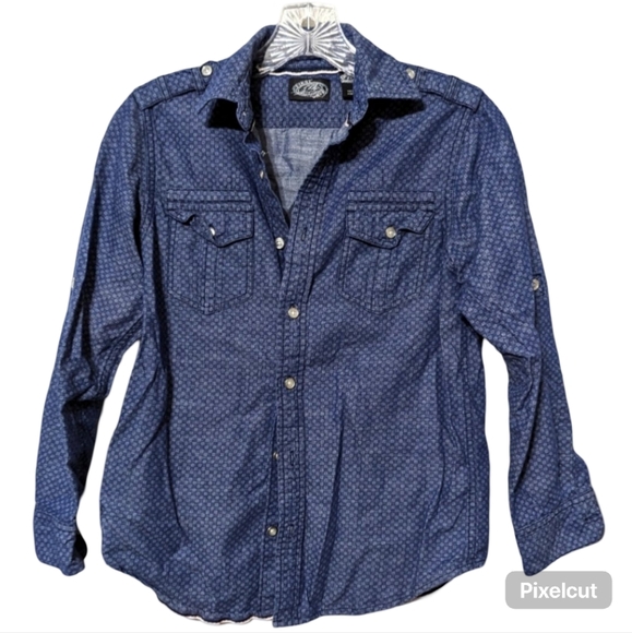 First Wave Boys Blue & White Patterned Long-sleeve Button-up Shirt - Picture 1 of 7